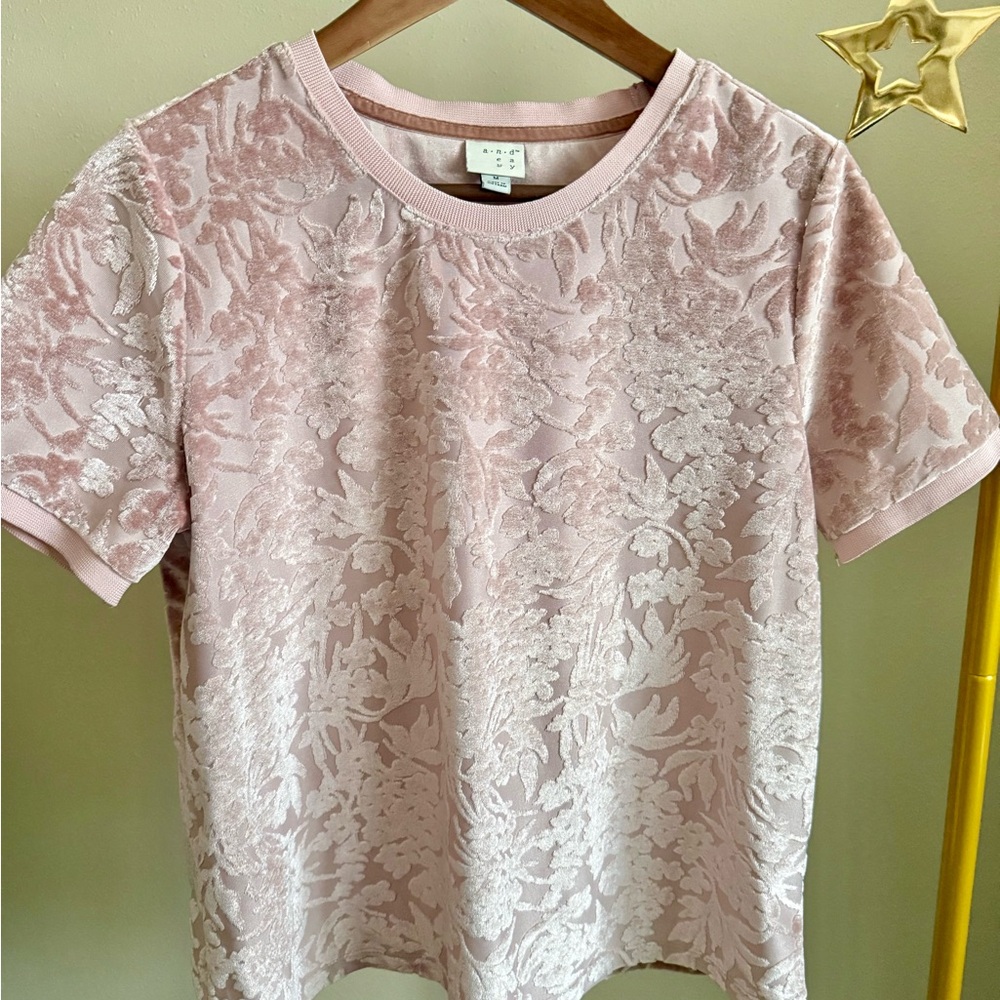 A New Day Blush Pink Burnout Velvet Floral Top Medium